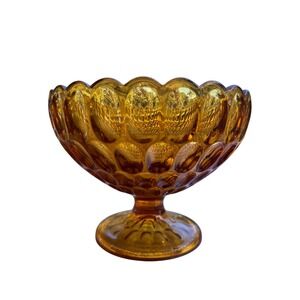 Vintage‎ Amber Glass Compote Pedestal Bowl Honeycomb Thumbprint Pattern